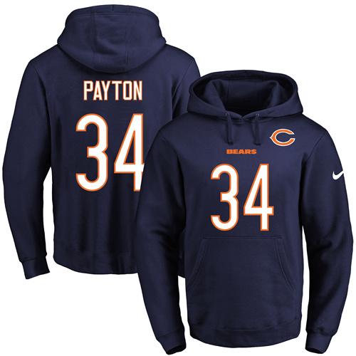 Nike Bears #34 Walter Payton Navy Blue Name & Number Pullover NFL Hoodie - Click Image to Close